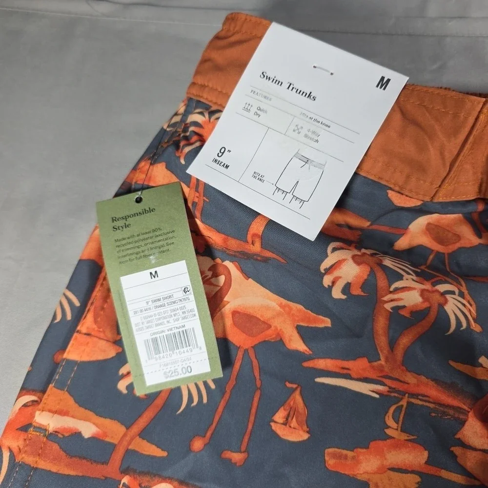 Men's 9'' Inseam Board‎ Swim Trunks Shorts- Goodfellow & Co Orange Island M